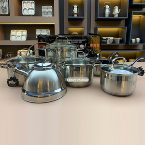 Batterie de cuisine en acier inoxydable de qualité supérieure pour la maison, ensemble de casseroles avec couvercles en verre et bouilloire, vente en gros d'usine - Product Image 1