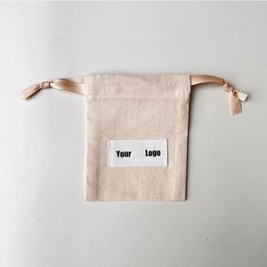 Low Moq and Low Price Cotton Pouch <b>Drawstring</b> Bag with Label Recyclable <b>Drawstring</b> Bag with Silk Ribbons - Product Image 1