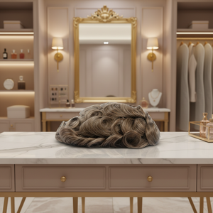 Prothèse capillaire pour homme en PU ultra-mince 0,02-0,04 mm à boucles en V, densité 100 %, cheveux humains vierges indiens - Product Image 2