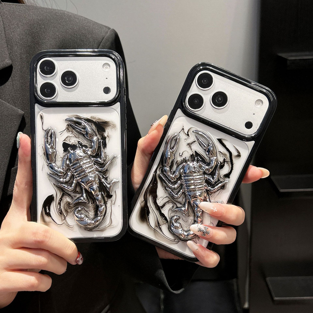 New creative 3D smudge scorpion punk vintage style phone case for Iphone 17 16 15 14 Pro Max Epoxy Resin Shockproof Covers
