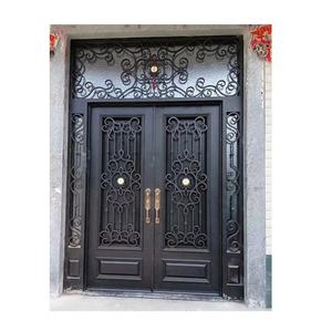 Puertas de Hierro Forjado de Doble Hoja, Cuadradas, Negras, de Seguridad Francesa Simple, con Diseño de Vidrio, para Exterior e Interior, de Fábrica China - Product Image 3