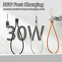 Câble de données portable A170 de 20 cm avec cordon, Type-C, charge rapide 30W, conducteur en cuivre pur, matériau tressé en nylon, pour téléphone portable