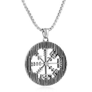 Viking Compass Pendant Stainless Steel <b>Silver</b> Men's Necklace Geometric Themed <b>Charm</b> Gift 3.0*60cm Chain - Product Image 3
