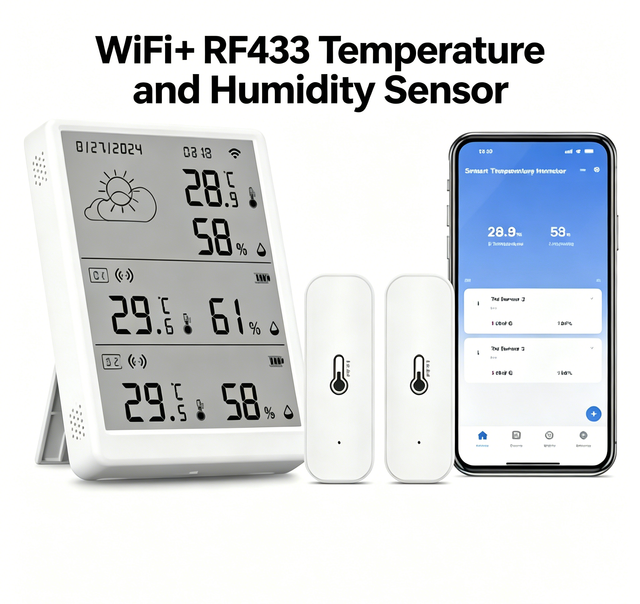 Tuya WiFi Temperature & Humidity Sensor with App Control 2 AAA Batteries Supports Google Alexa Max 10 Extra Sensors 100m Range