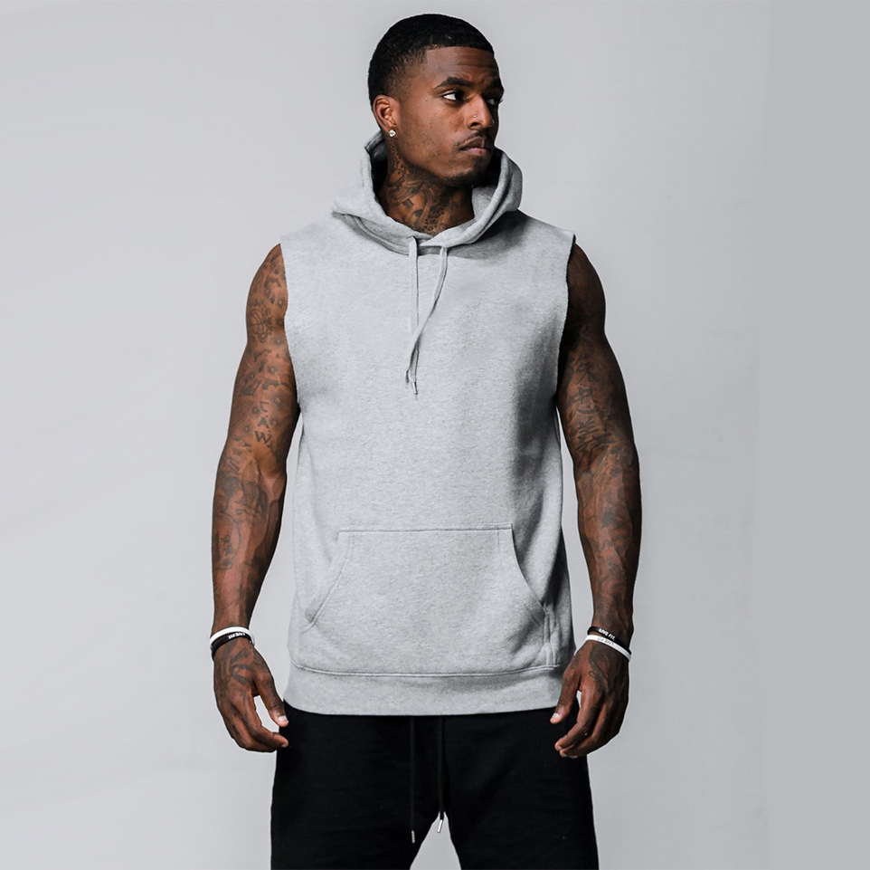 Men boy's Sleeveless Hoodie vest gym Hooded Sweatshirt printing Logo gym fitness Vest Sweatshirts hoodies for man