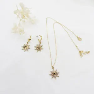 Korean Gold Plated Diamond Star Necklace Earrings Set for Women