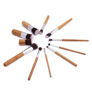 11 Piece Bamboo Handle Makeup <b>Brush</b> Set Synthetic Hair Face Cosmetic Tools With Linen Bag - Product Image 2