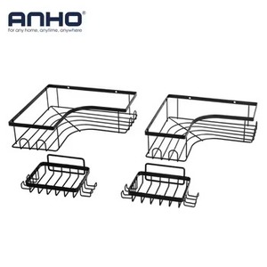 Juego de estantes de esquina para ducha de hierro negro montado en la pared con gancho lateral, organizador de artículos de tocador para el hogar, hotel y baño - Product Image 1