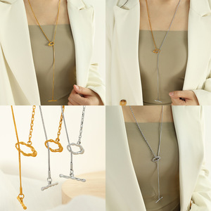 Irregular Ot Buckle Necklace <b>Titanium</b> Steel Snake Chain Patchwork Chain For Women Daily Wear Minimalist Geometric Design - Product Image 4