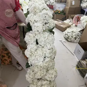 IFG批发白花和一些叶子人造丝绣球花赛跑者婚礼桌