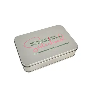 Low MOQ Silver Rectangular tin Box with silk screen printing or Paper sticker