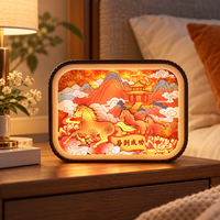 Lampe de nuit LED en bois sculpté 3D personnalisée en gros, boîte à ombre en bois, cadeau du Nouvel An chinois (Cheval), souvenir, décoration de bureau