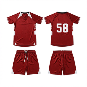 Conjunto de Uniforme de Fútbol Rojo para Hombre, Cuello en V, Manga Corta, Transpirable, con Número 58, Pantalones Cortos con Cordón - Product Image 1