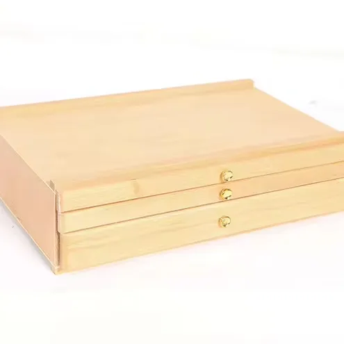 صندوق ألوان للأقلام الملونة فرشاة للأقلام من الخشب الصلب 3 طبقات صندوق تخزين أقلام التخطيط
