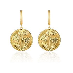 18K Vàng Thả dangle Bông tai cho phụ nữ hợp thời trang sinh hoa nổi đồng xu quyến rũ Mặt dây chuyền Huggie phong cách - Product Image 1