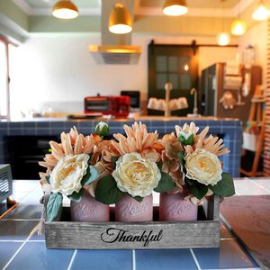 Handmade Table Decoration Mason Jar Wood Box <strong>Centerpiece</strong> for Farmhouse Kitchen and <strong>Rustic</strong> <strong>Wedding</strong> Decor - Product Image 5