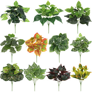 Feuilles de plantes artificielles en soie verte, 7 têtes, bouquet de feuilles de pothos persan, arrangement floral mural, décoration de mariage en extérieur - Product Image 4