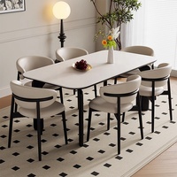 Zayshine Table rectangulaire en bois massif blanc minimaliste italien de luxe avec pieds de table en pierre frittée marbrée, mobilier de restaurant