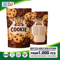 Bolsa de pie personalizada marrón con cierre resellable para galletas con chispas de chocolate, empaque de panadería con marca
