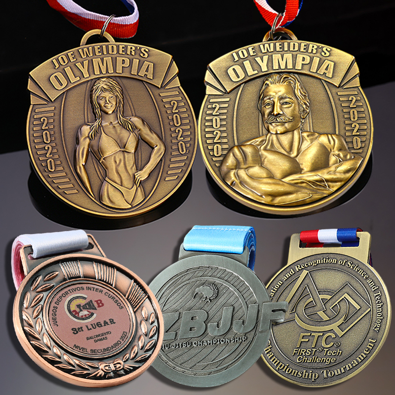 Medallas personalizadas de diseño gratuito, estampado de Metal, aleación de Zinc, hierro, deporte, latón antiguo, 3D, mujeres, hombres, gimnasio, medallas de Fitness