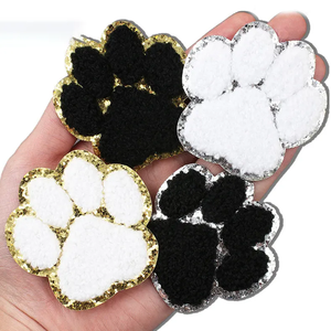 6cm Golden Silver Gillter Embroidery Iron on Self-Adhesive Chenille <strong>Paw</strong> <strong>Patches</strong> for DIY Bag Clothing Accessories - Product Image 2