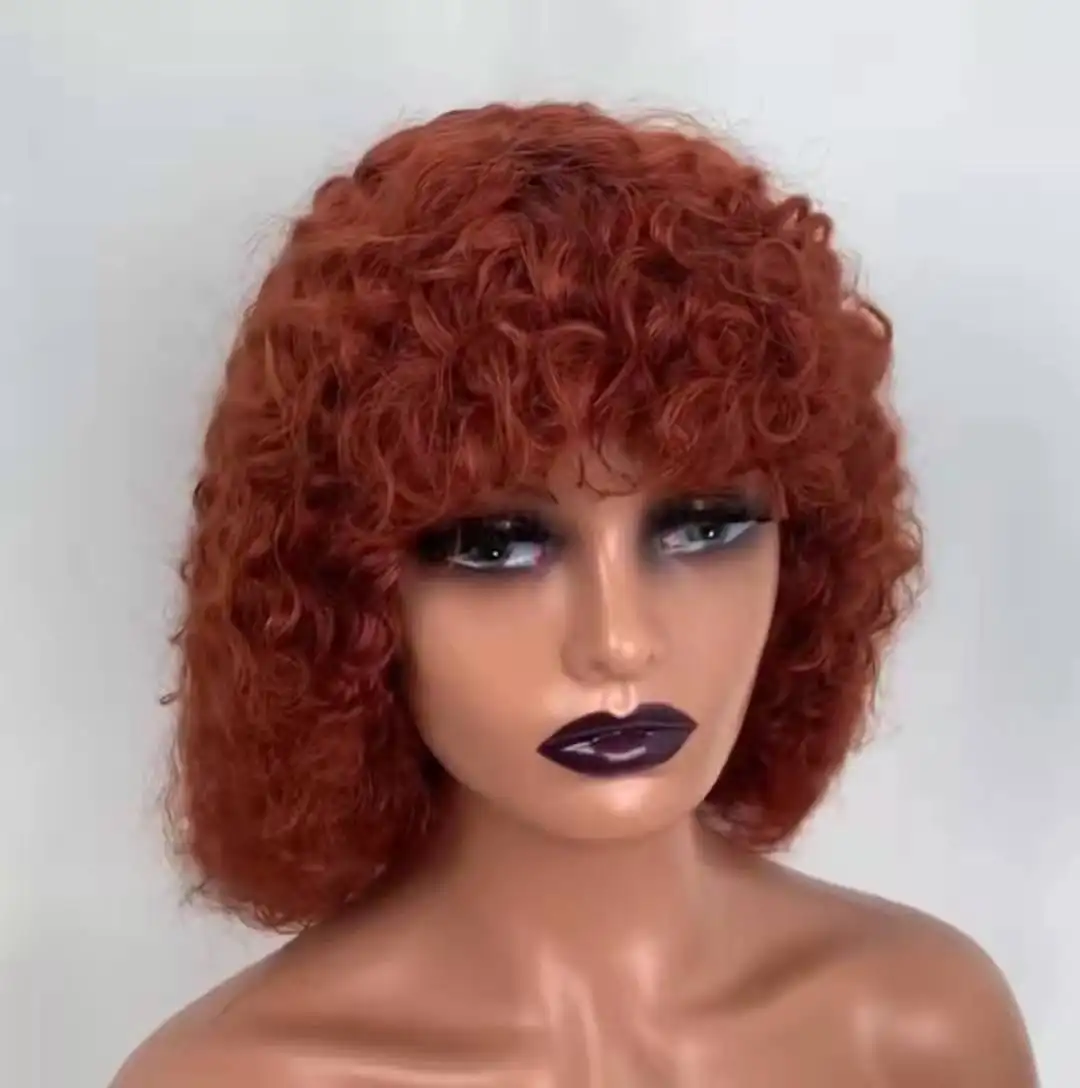 machine made virgin wig bang jerry curly wig brown human hair wig