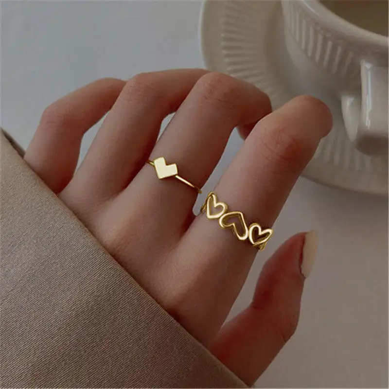 Wholesale Ring Gold 18k Love Set Ring 2 pieces Creative Fashion Jewelry Ring Jewelry Ladies