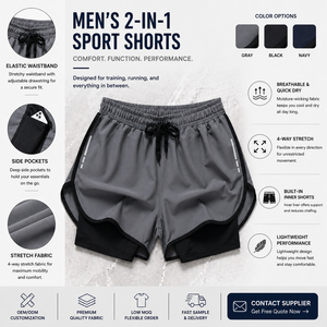 Shorts de sport unisexes OEM taille haute, longueur genou, à compression, avec taille élastique, motif uni, antibactériens, pour l'entraînement - Product Image 2