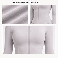 Ensemble de yoga imprimé sans couture 90 % nylon 10 % élasthanne avec veste à col montant zippée et leggings taille haute – Tenue de sport personnalisée