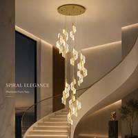Lustre Spirale Moderne de Luxe à 15 Lumières, Tiges Dorées, Rubans Acryliques Ondulés, Suspension LED pour Grand Foyer, Escalier, Couloir, Hall