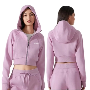 <span class=keywords><strong>Survêtement</strong></span> à capuche femmes fermeture éclair veste courte taille élastique <span class=keywords><strong>bas</strong></span> tissu doux tenue d'entraînement en plein air sport vêtements <span class=keywords><strong>de</strong></span> sport à capuche - Product Image 1