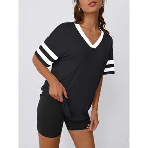 Trendy Women's Queen Oversized T-Shirts Short Sleeve V Neck Breathable Workout Summer <b>Tops</b> Casual Loose Fit <b>Y2K</b> Color Block Tees - Product Image 3