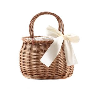 Wicker Tote Bag Cotton Lining Solid Color Women's Summer Style Bamboo Weaving - Product Image 5