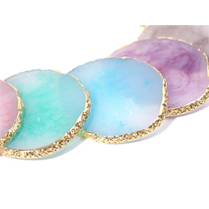 <span class=keywords><strong>Rose</strong></span> Bleu <span class=keywords><strong>Blanc</strong></span> Vert Gem Pierre Art Palette Cristal Agate Doré Bord Rond Crack Décorations Peint Marbre Résine Agate Dessous De Verre - Product Image 2