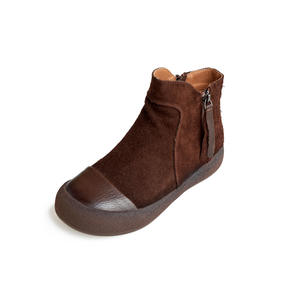 Botines con Doble Cremallera para Mujer, Otoño Invierno, Estilo Británico, Hechos a Mano, de Cuero Genuino, Tacón Plano, Botines Chukka - Product Image 5