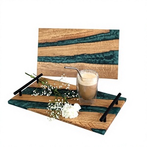 Bandeja de Servir Moderna de Madera y Resina Epoxi con Elegantes Asas Metálicas, Hecha a Mano, Decorativa para Desayuno, Té y Bocadillos - Product Image 1