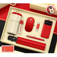 Juego de caja de regalo de taza de café de negocios de lujo con pistola de masaje de paraguas logotipo personalizado cargador de ratón inalámbrico juegos de regalo corporativo