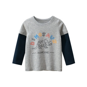T-<span class=keywords><strong>shirt</strong></span> à manches longues en coton imprimé <span class=keywords><strong>dinosaure</strong></span> géométrique pour enfants, t-<span class=keywords><strong>shirt</strong></span> bicolore à col ras du cou pour garçons en bas âge, vêtements de printemps et d'automne - Product Image 2