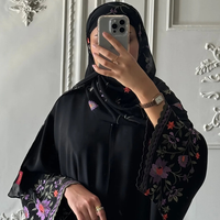 Nouvelle Abaya Noire Style 2026 pour Femme Musulmane, Robe Simple avec Broderie Florale