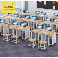 Table rabattable multimédia à structure en acier, pupitre scolaire, bureau d'ordinateur multifonctionnel avec écran rabattable pour salles de classe et salles informatiques