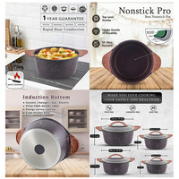 Revêtement en marbre antiadhésif en aluminium moulé sous pression robuste Ensembles d'ustensiles de cuisine Ensemble de casseroles et poêles avec couvercle en verre