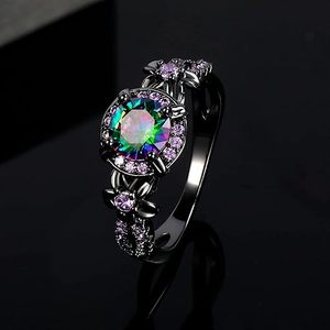 Vintage Style Copper Rainbow <b>Crystal</b> <b>Ring</b> Black Plated Statement Band Black Gold Plated Copper Rainbow CZ <b>Ring</b> - Product Image 6