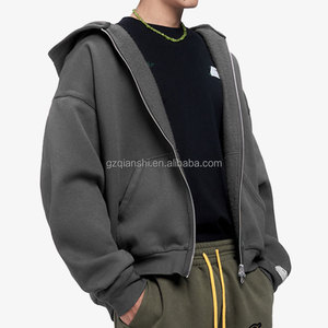 Fabricant de sweats à capuche zippés personnalisés pour hommes, épais, 100% coton, coupe carrée, double fermeture éclair, avec impression en relief, en molleton, vierges - Product Image 2