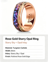 Bague en tungstène plaqué or rose avec incrustation de météorite, grès naturel et opale de feu – Cadeau de fiançailles tendance pour couples – Vente chaude