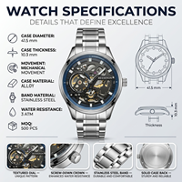 Montre automatique squelette pour homme, mouvement mécanique, boîtier en alliage, bracelet en acier inoxydable, cadran personnalisé OEM, étanche, pour affaires