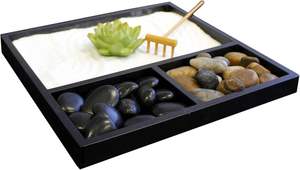 Kit de bureau de <span class=keywords><strong>jardin</strong></span> Mini <span class=keywords><strong>Zen</strong></span> <span class=keywords><strong>Sable</strong></span> en résine blanche avec figurine de Lotus 3 sections Base carrée noire Roches de rivière - Product Image 6