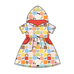 Vestido con Capucha de Seda Láctea Estampado para Niñas, Vestido Infantil de Manga Corta con Bolsillos, Estampado Personalizado en Toda la Superficie, Vestidos para Niñas Pequeñas - Product Image 5