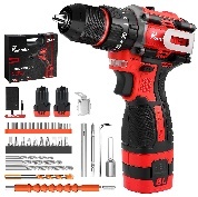 Trapano a percussione 16.8V 1.5Ah Brushless Rosso Nero a velocità variabile, utensile professionale per la lavorazione del legno - Product Image 1