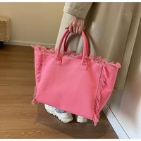 PROMO Sac fourre-tout en toile grande capacité pour femme, style coréen, motif lettres, ouverture supérieure, sac à bandoulière pour étudiante, plage, design de niche, pompon