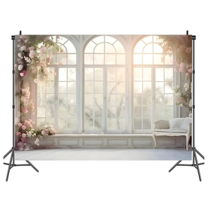 Fondo de fotografía primavera ventana flores pared blanca interior mujeres cumpleaños boda retrato foto telón de fondo sesión fotográfica - Product Image 1